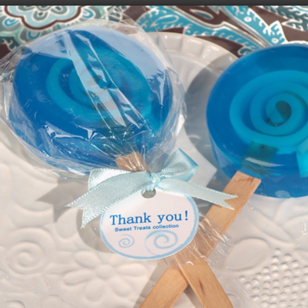 Sweet treats blue lollipop soap favor. 20 psc